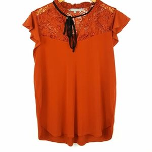 Sweet Rain Burnt Orange Short Sleeve Blouse Lace
